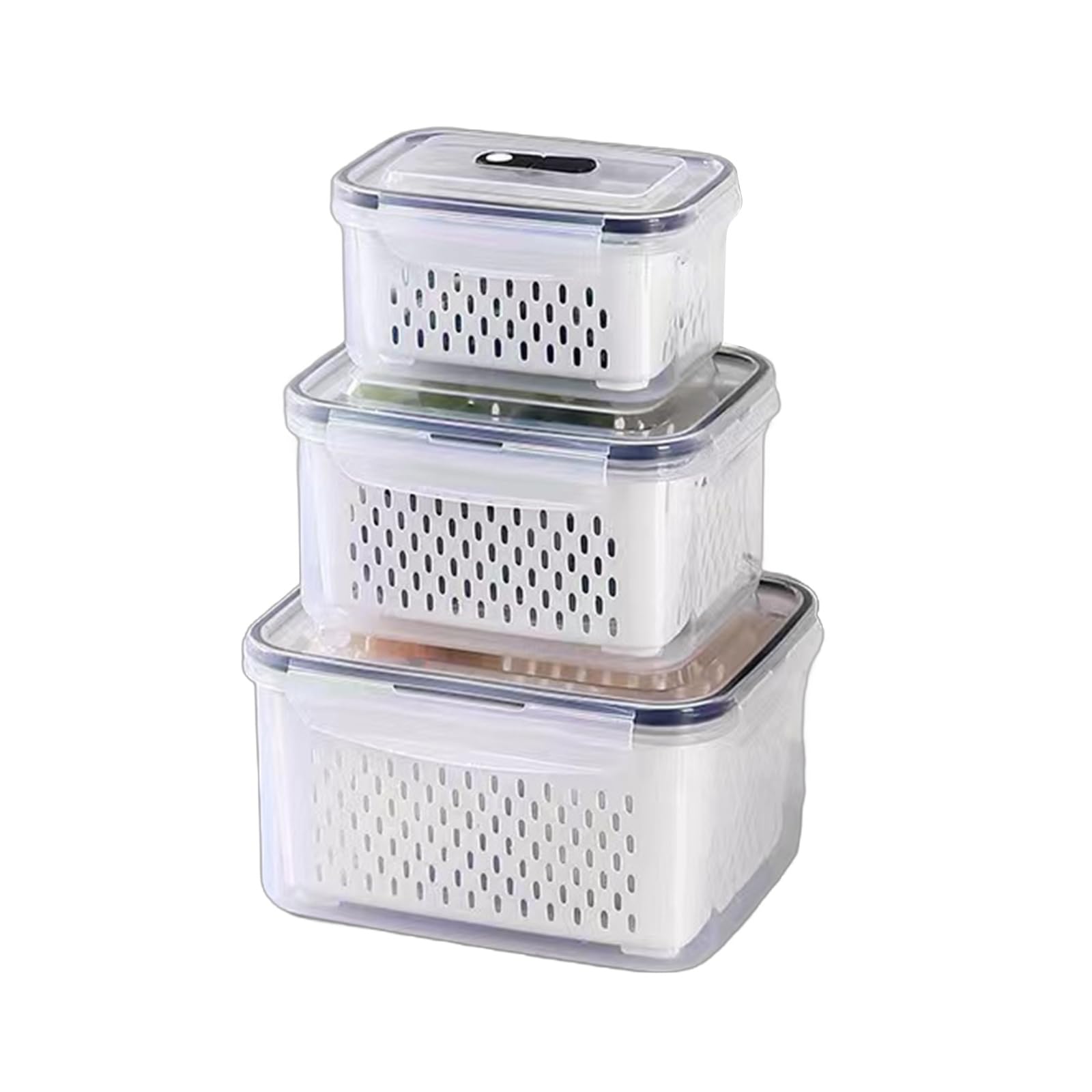 Tsophreniq Fruit and Salad Crisper Set Practical Kitchen Storage Box with Colanders Stackable Preserving Organizers Salad Storage Box