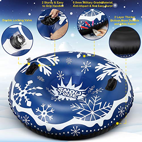 Upgraded 48 Inch Snow Tube No More Popped with Thicker 0.8mm Military Grade Material Inflatable Snow Sled for Kids and Adults Durable Sledding Tubes Extra Large Heavy Duty Inflatable Snow Tube - Thumbnail 5