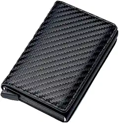 Carteira Slim com Proteção RFID, Design em Fibra de Carbono, Porta Cartões Unissex, Preta