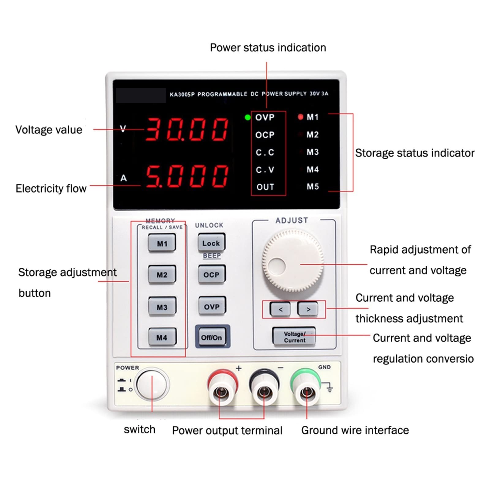 Alimentatore CC digitale regolabile di alta precisione 30V/5A for il laboratorio di servizio di ricerca scientifica 0,01 V 0,001 A