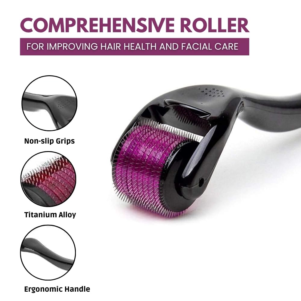 ANTIL'S Derma Roller 0.5mm for Hair & Beard Growth – 540 Titanium Micro Needles for Hair Regrowth, Beard Growth, Acne Scar Reduction & Skin Rejuvenation – Safe for Men & Women (Black) 1