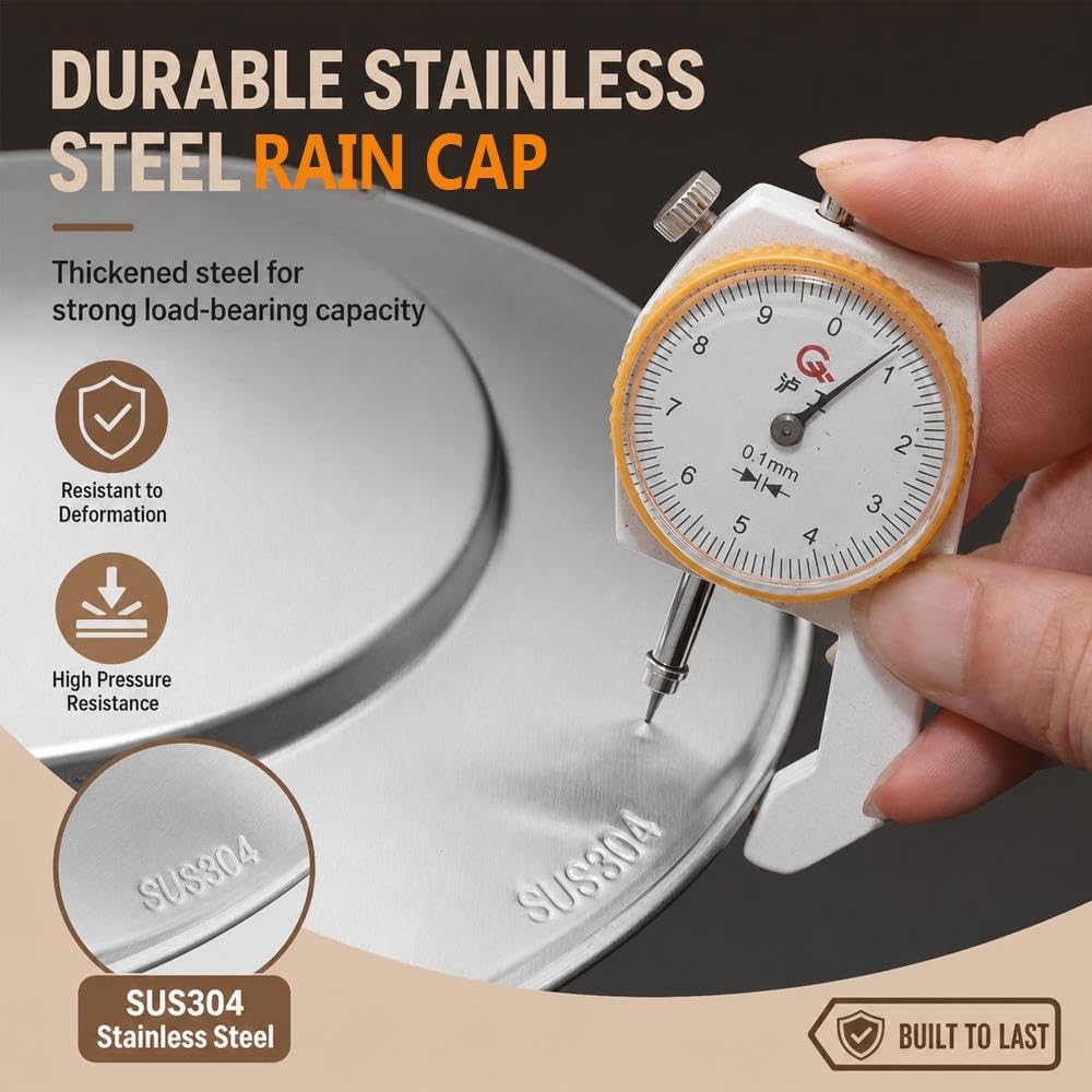 Comignolo Canna Fumaria in Acciaio Inox 304, Antipioggia e Antivento | Cappello per Camino 75-400mm, Terminale Rotondo con Retina per Tubo Stufa e Sfiato Tetto(16in(400mm))