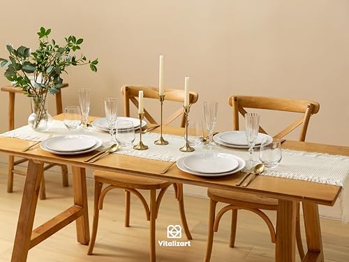 Miniatura 5 de Vitalizart Camino de mesa color crema de 14 x 72 pulgadas, tejido de gofre, bohemio, rústico, con flecos, de algodón, para decoración del hogar,