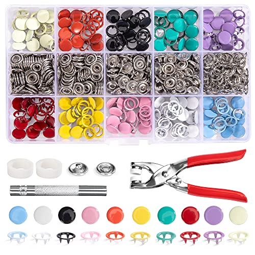 Botones de Presión con Alicates de Fijación, Juego de Corchetes de Presión, 200 Juegos 9,5 mm Anillo de Metal para Costura Ropa Infantil de Bebé, Pantalones Vaqueros Cover