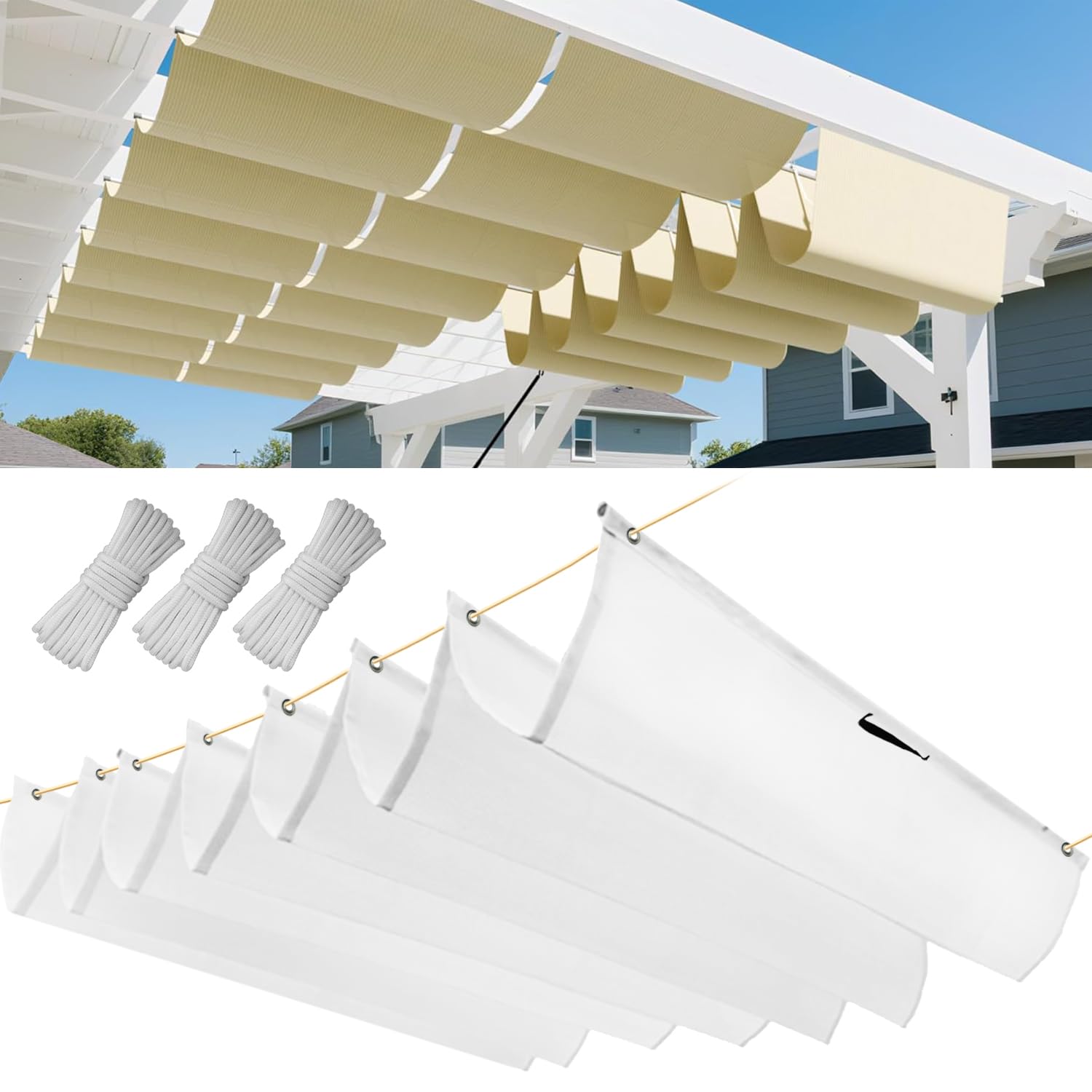 Einziehbar Welle Sonnensegel 1.2x4.5M(BxL), Verstellbar Schattenabdeckung, Wasserdicht Sonnenschutz Sonnenschutz Schutz vor UV- Strahlungen für Pergola Garten Schattenabdeckung - Weiss