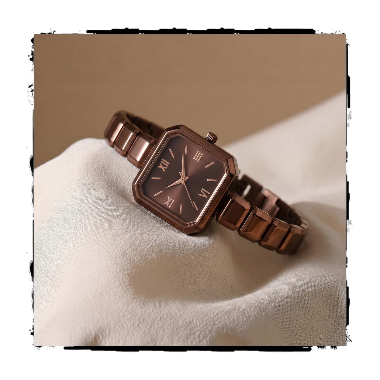Elegant Square Dial Ladies Rose Gold Analog Metal Solid Link Strap Quartz Watch for Women -WCH198-image-43
