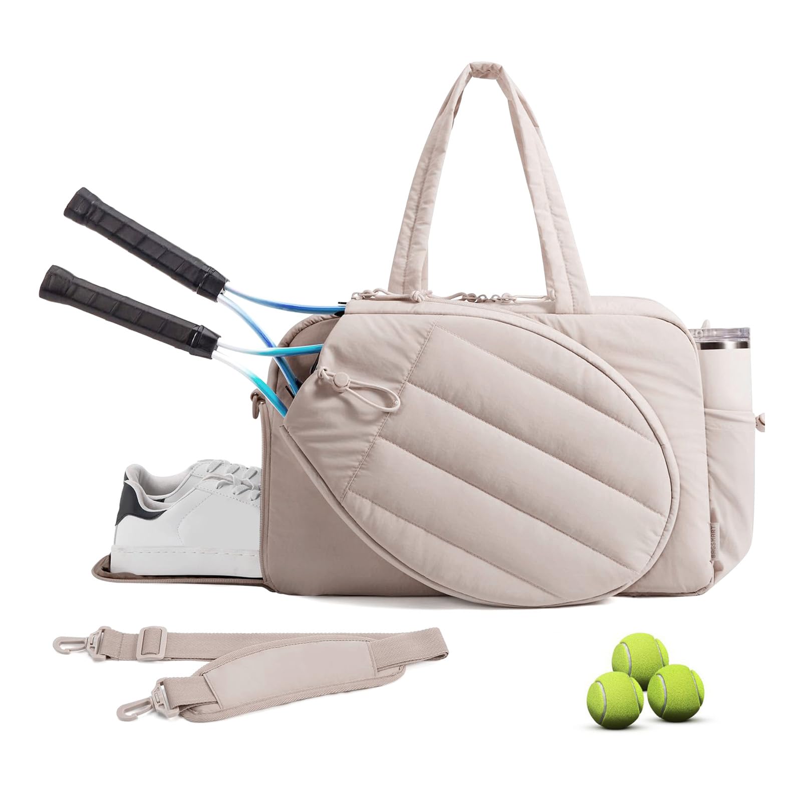 Torba Tenisowa, 42 L, Pojemna Torba na rakietę tenisową z przegrodą na Buty i Paskiem ramię, Oddychająca i Wodoodporna rakietę do Badmintona, do Uprawiania Sportów (GREY)