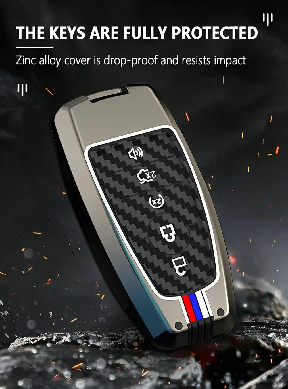 for Ford Key Fob Cover Keychain for Mustang F150 Bronco Explorer Fusion Escape 2018-2026 Smart Key Case (FDA-Carbon Fiber)