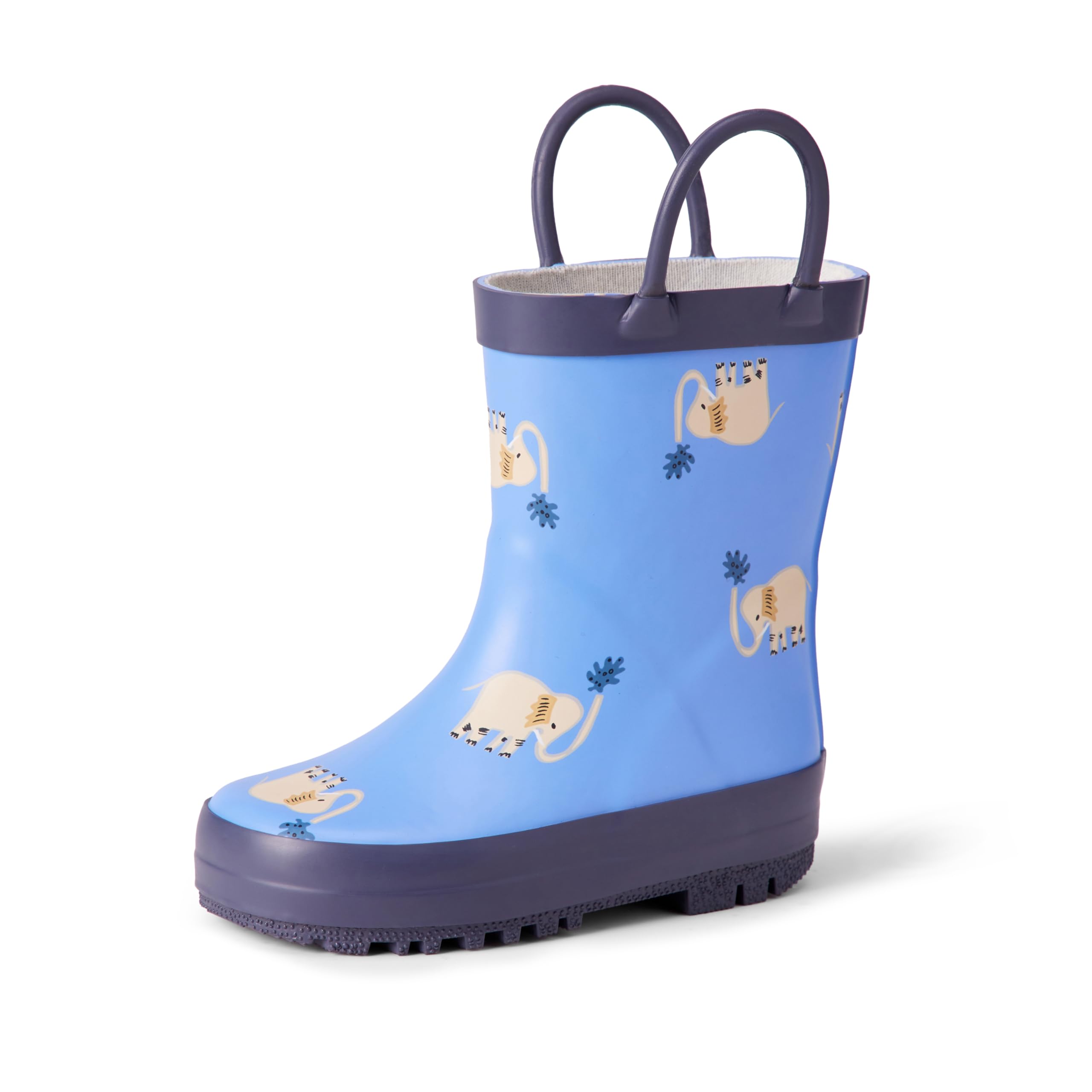 Amazon Essentials x Sofia Grainge Unisex Kids' Waterproof Rubber Rain Boots for Boys and Girls, Blue Elephant Rain, 3 Little Kid