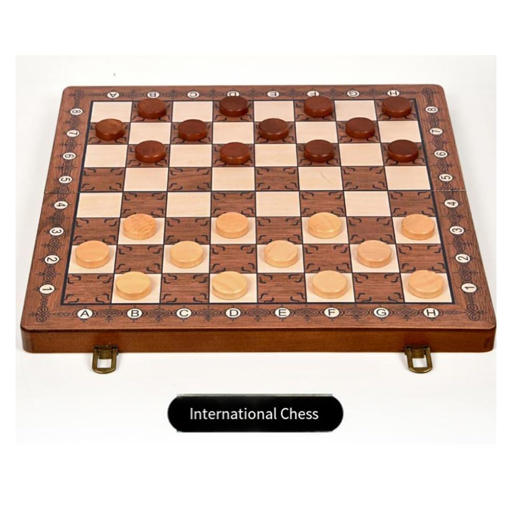 2-in-1 Foldable Magnetic Wooden Chess & Checkers Set, Portable Storage Board Tabletop Puzzle Game Toy