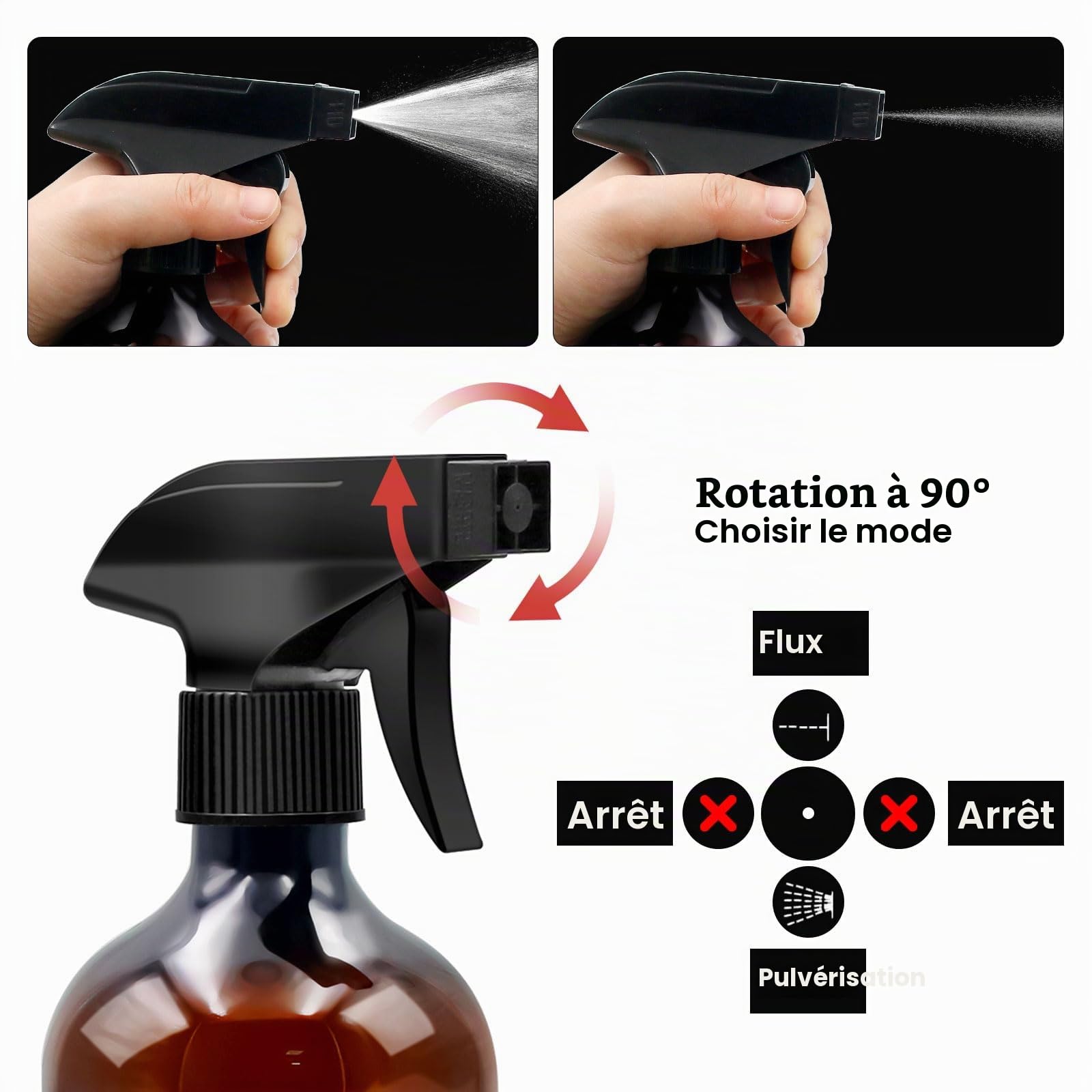 2 flacons pulvérisateurs, 500 ml, flacon pulvérisateur pour plantes, nébuliseur, avec embouts de pulvérisation réglables, pour le nettoyage de la maison, jardin, coiffeur (marron)