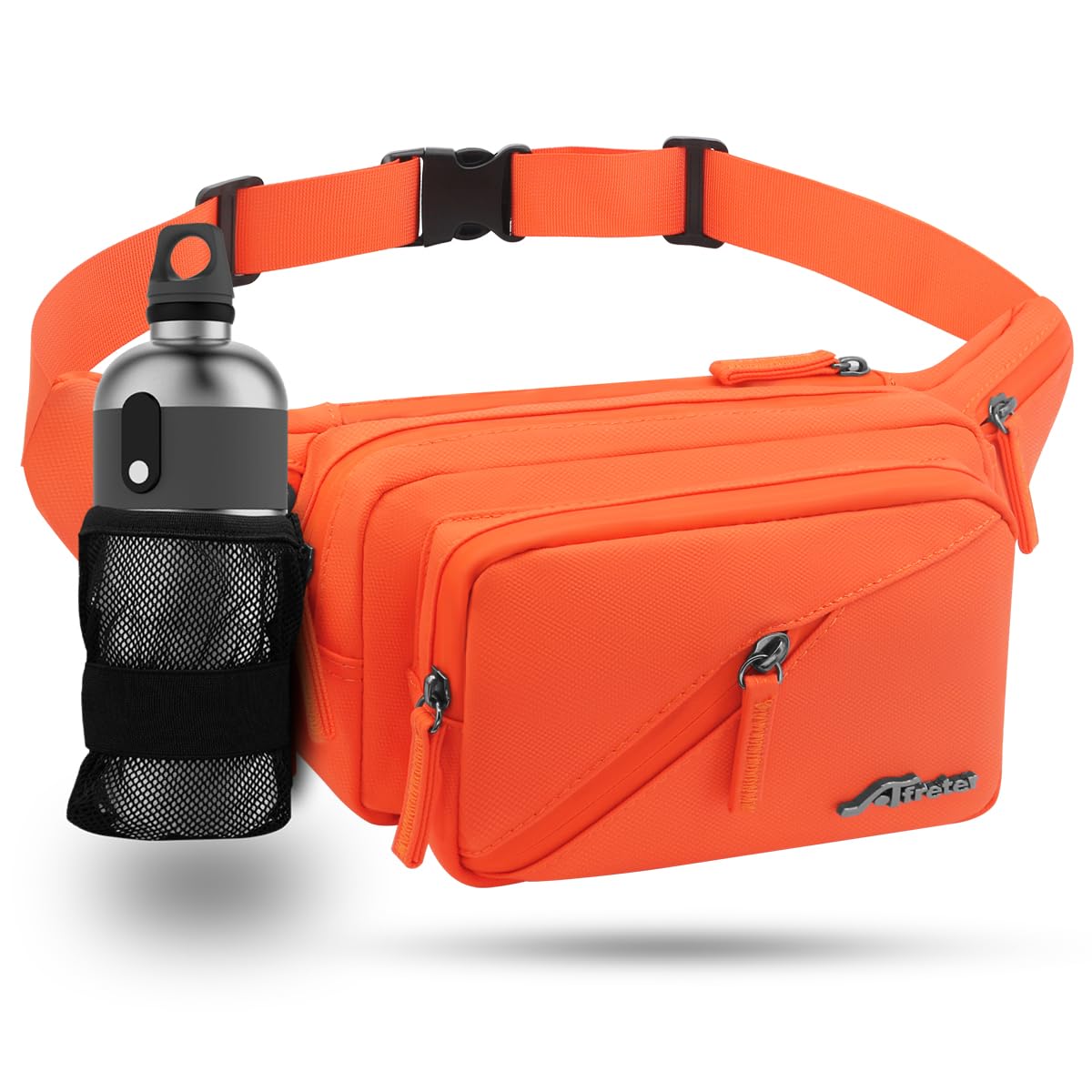 REETEE Bum Bag Fanny Pack Men Women Water Resistant Waist Packs Sports Waist Bag with Bottle Holder, Walking Waist Pack Bumbag with Adjustable Belt for Running Travel Cycling Outdoor Sport (Orange)