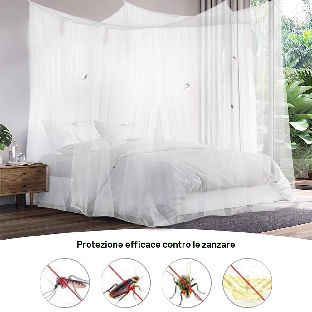 Zanzariera da Letto 200 x 220 x 200 cm, Zanzariera per Letto Matrimoniale, Zanzariera Letto Matrimoniale Quadrata, Maglia fine e durevole, Adatta per Casa e Campeggio.