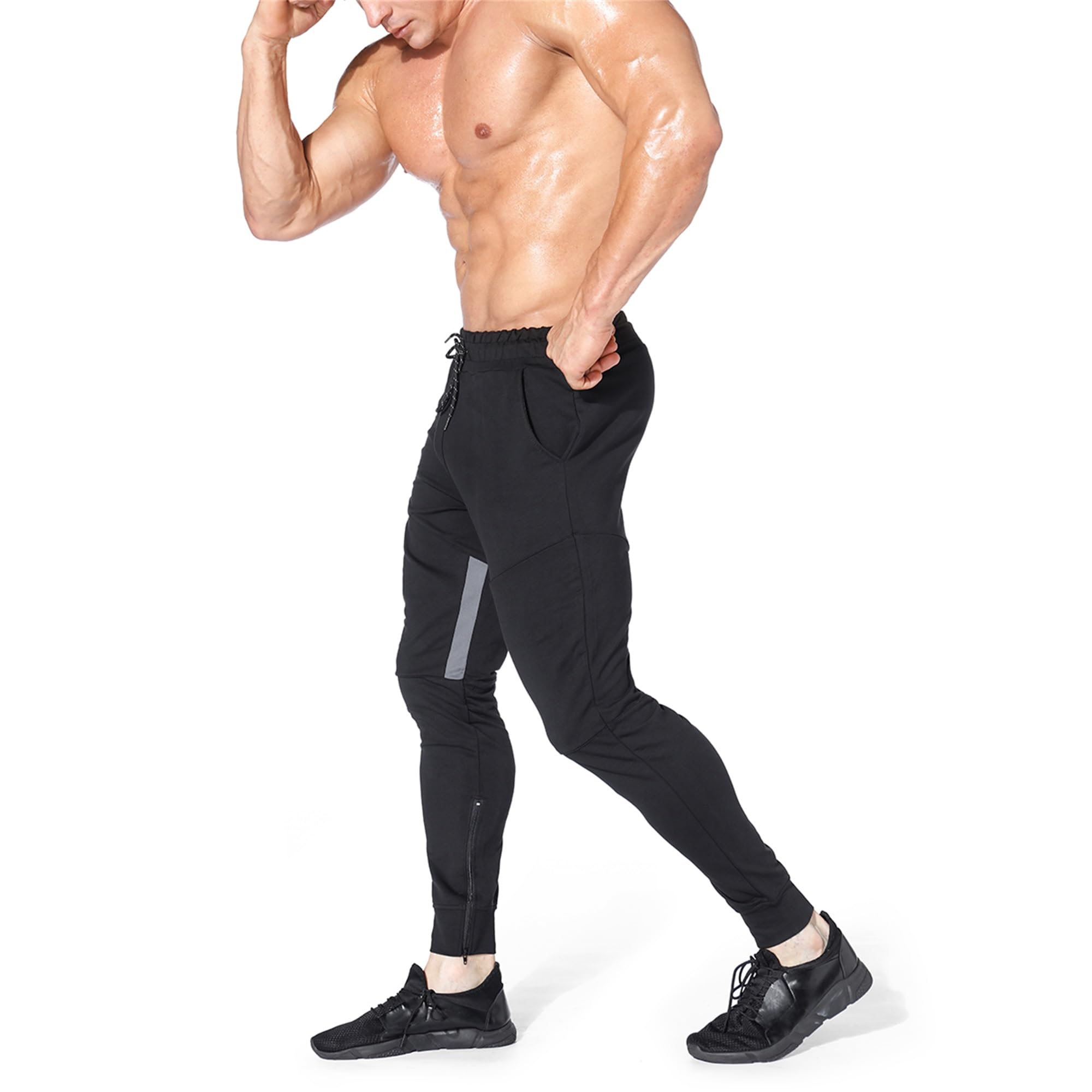 ZENWILL Kieszenie na zamek błyskawiczny spodnie mesh dres męskie długie spodnie bawełniane siłownia męskie sportowe joggery