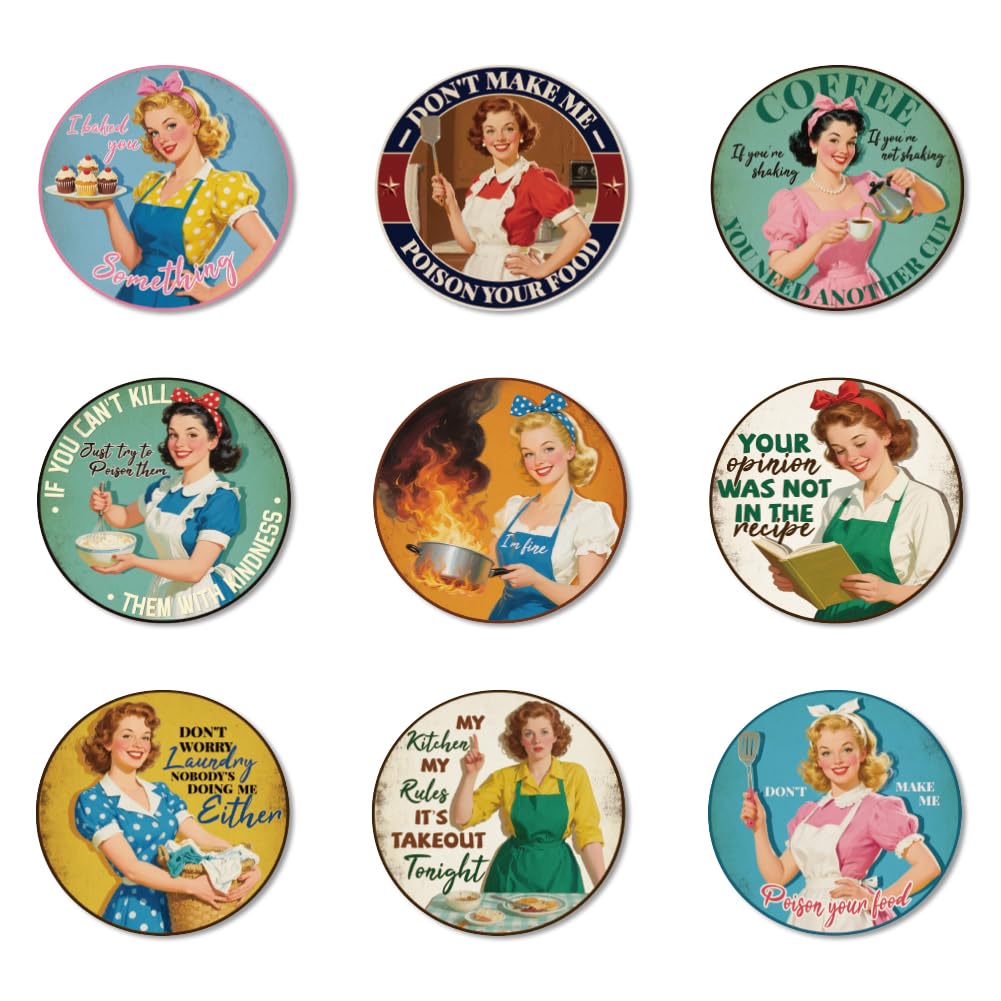 ANATTASOUL Wood Coasters Set of 9 for Drinks Retro Housewife Colorful Wooden Cup Mat for Coffee Table Decor, 3.9" Desk Coasters for Home, Apartment, Office, Bar Gifts