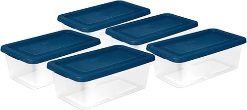 Sterilite Caja de almacenamiento apilable transparente de 6 cuartos de galón con asas para ahorrar espacio eficiente organización del hogar color