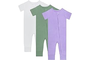 Baby Pajamas 0-24 Months, Summer Short Sleeve Bamboo 2 Way Zipper Footless Rompers