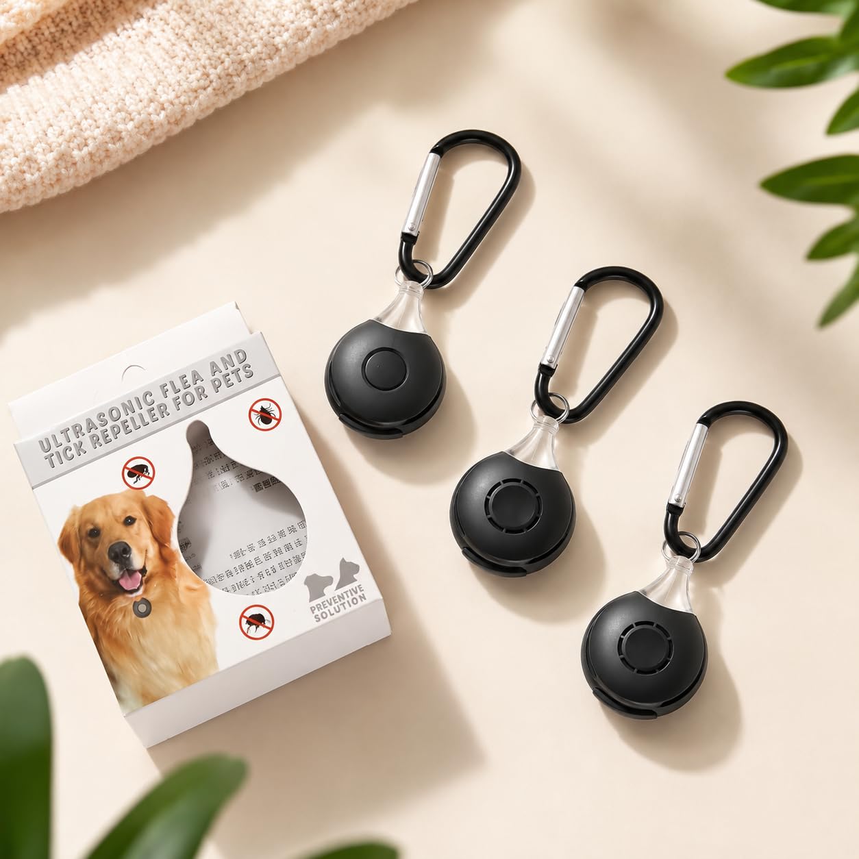 Lot de 3 répulsifs anti-tiques et puces à ultrasons pour chiens et chats
