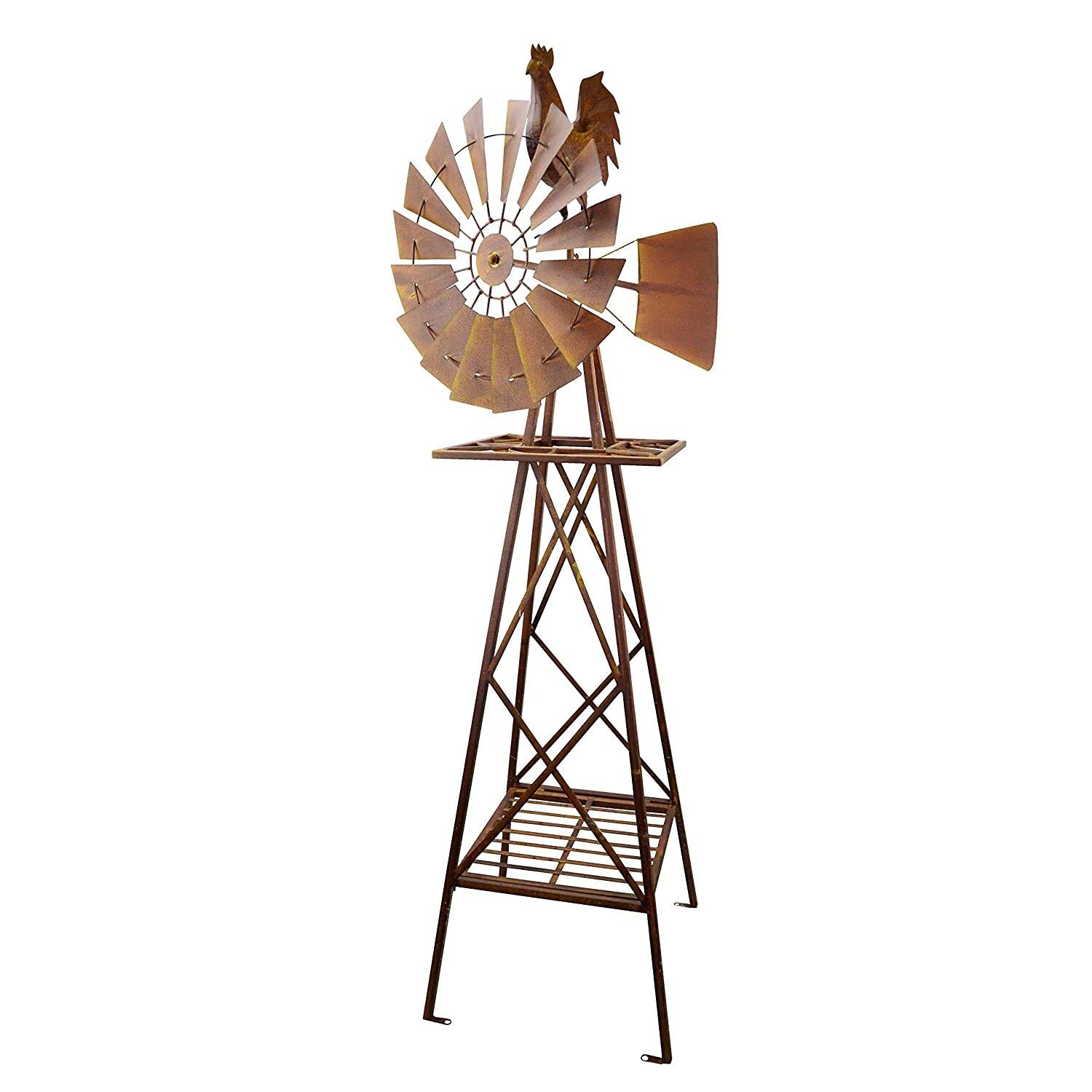 Red Carpet Studios Windmill Wind Spinner Yard Art, 67 Inches Tall, Rustic Metal Rooster