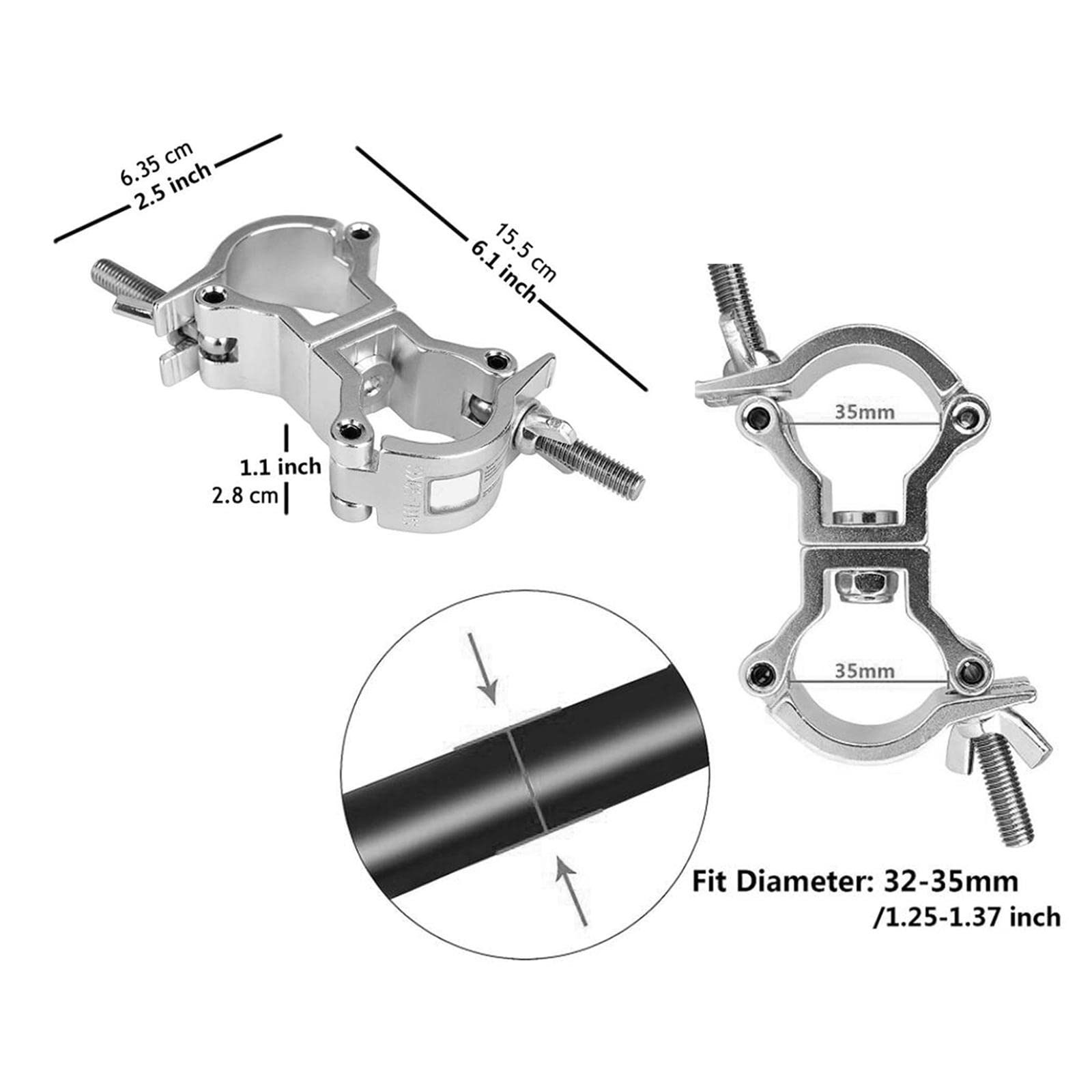 LOVIVER Abrazaderas de luz para DJ Abrazadera giratoria doble para tubería de 1,25-1,38 pulgadas de diámetro Montaje rápido y fácil para accesorios de, negro