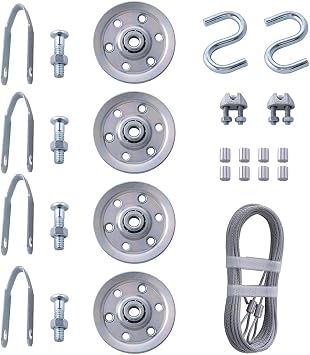 HOME MASTER HARDWARE Cable and Pulley Replacement Kit-4pcs 3" Heavy Duty Pulleys, 2pcs Galvanized Aircraft Cables-3/32 Diameter 12 Fasteners for Overhead Sectional Garage Doors