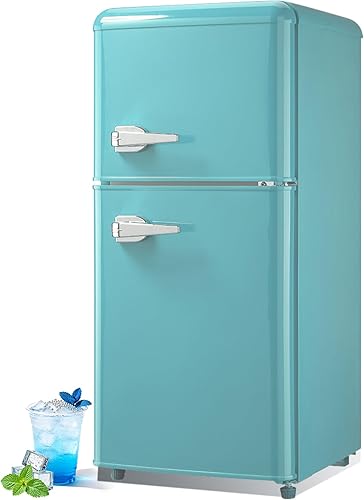 Mini refrigerador retro con congelador de 4.0 pies cúbicos, refrigerador pequeño con termostato ajustable de 7 niveles, refrigerador compacto