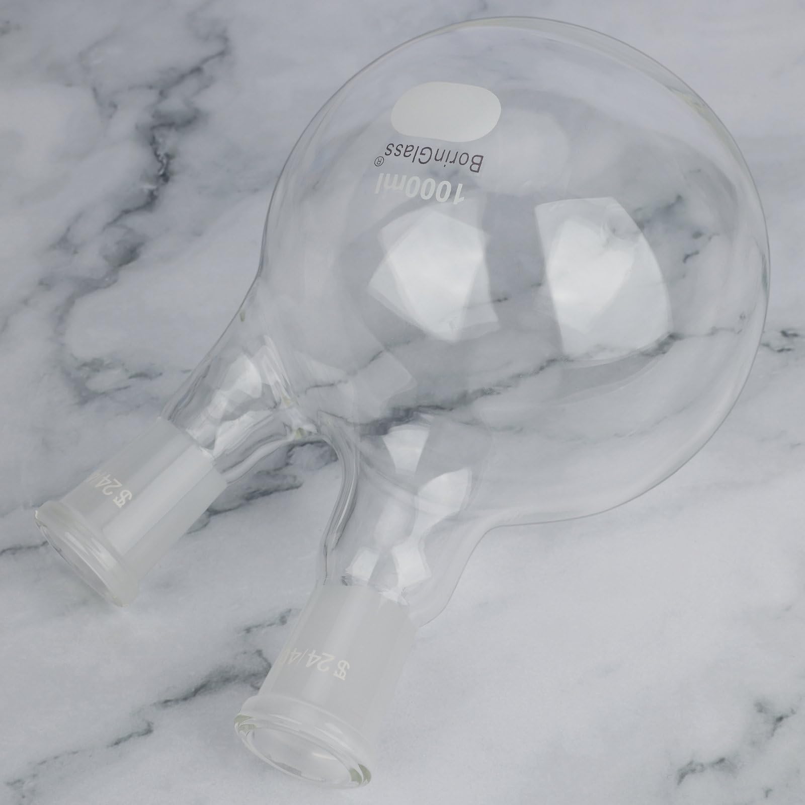BorinGlass Flacon à Fond Rond à Deux Cols RBF, Flacon de Distillation en Verre 2 Cols avec Joint Extérieur Standard 24/40, 1000 ml