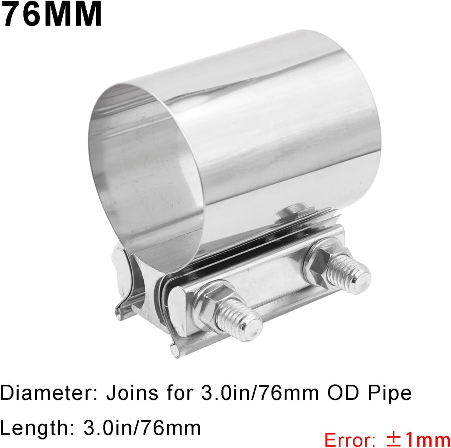 3.0 Inch Exhaust Clamp Butt Lap Joint Band Clamp Sleeve Coupler - 3"/ 76MM Stainless Steel 304 for Muffler Pipes Catalytic Converters Exhaust Systems Components