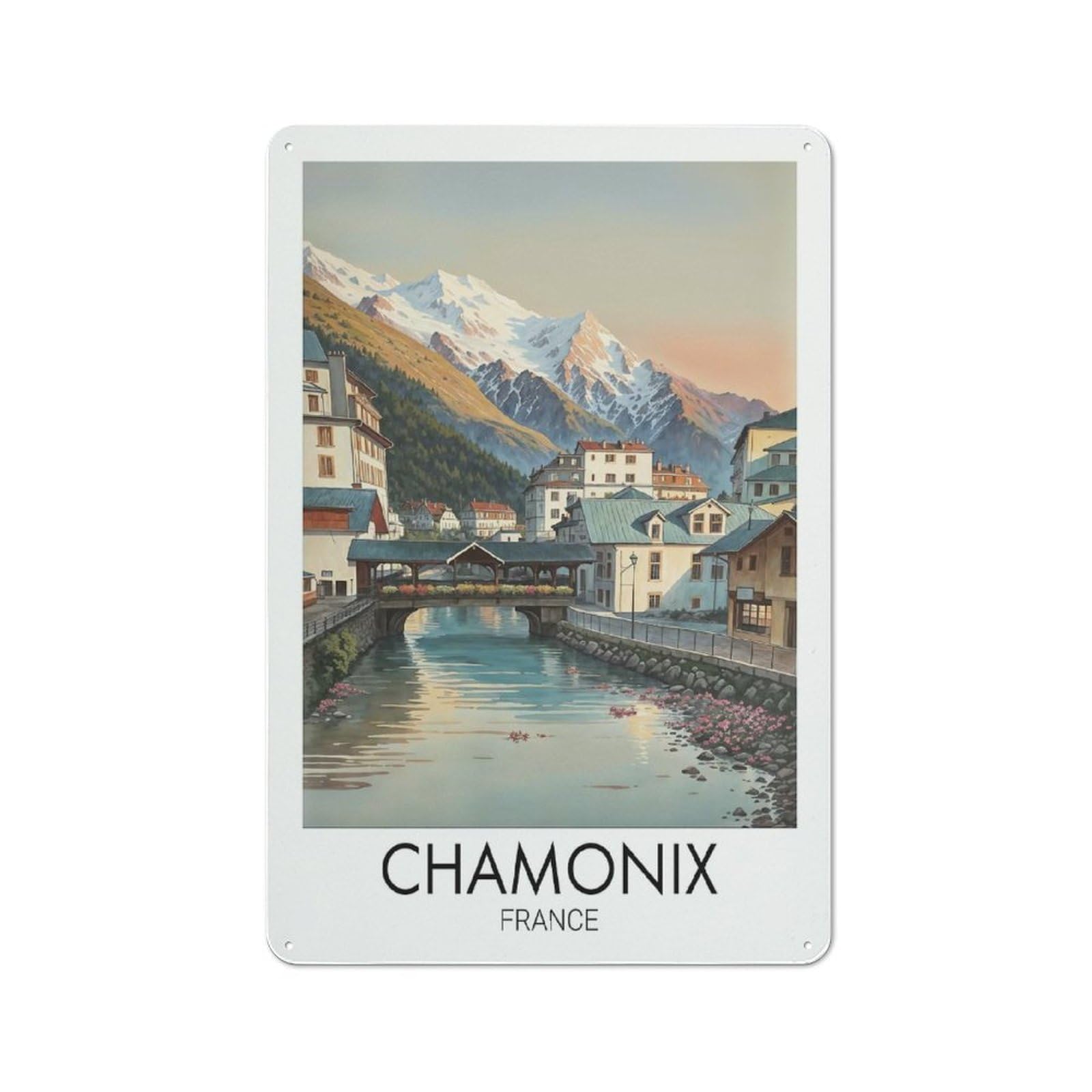 Junmoney Style-18 Chamonix France Alps Travel Workshop Style Metal Wall Decor 30X20cm, Decorative Metal Plaque For Garage, Hobby Room, Office Or Man Cave