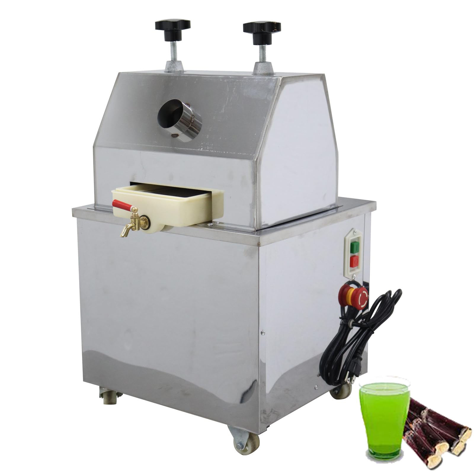 WYDDDARY Electric 3 Rollers Desktop Sugarcane Juicer Machine With Emergency Stop Switch Stainless Steel Sugar Cane Juice Press Extractor for Home Commercial 110V 1100W