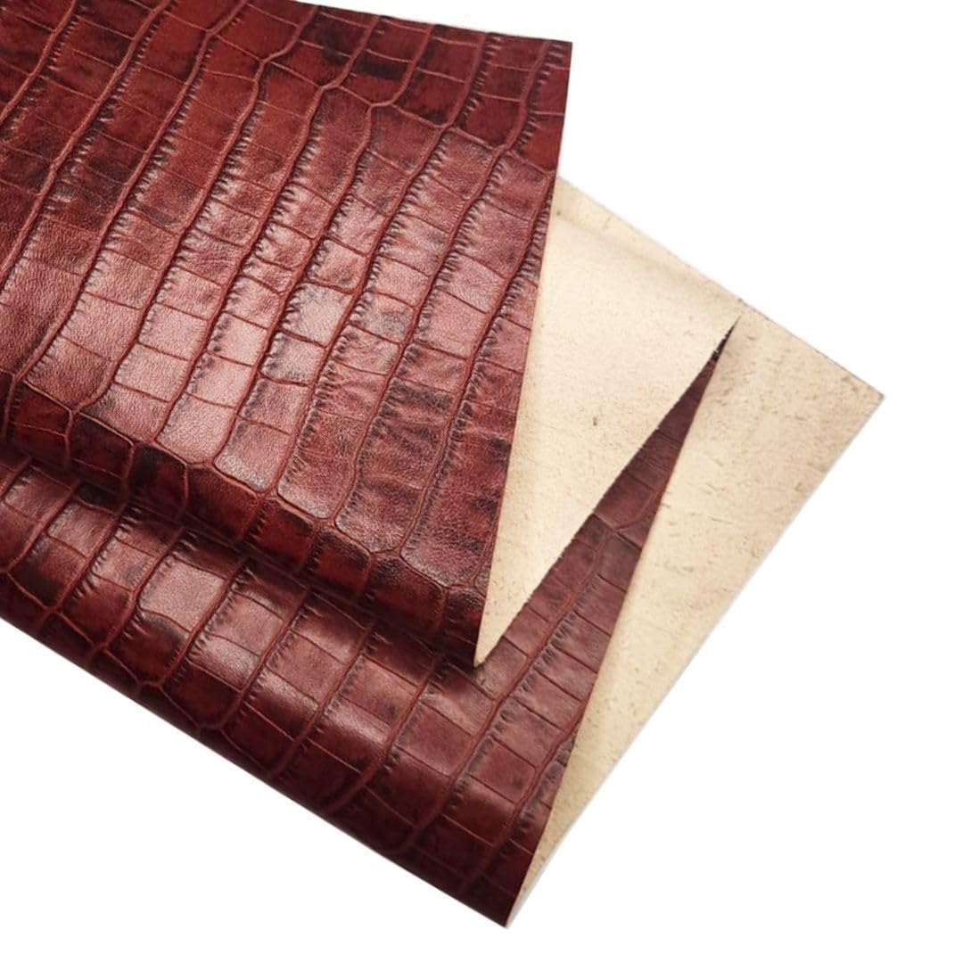 Real Leather Sheets | Full Grain Tooling Leather | 1.3-1.5mm Thick | Cowhide Leather Sheet for Leathercrafts, Repairing and Home Decor by Kozmo (Russet-Crocodile Embossed, 12" X 24") — image 1