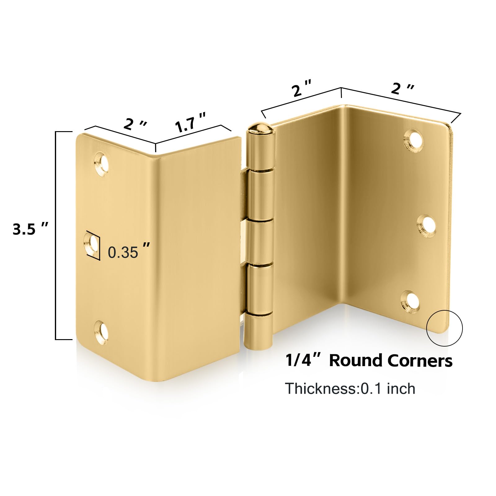 Haidms Lot de 3 charnières de porte battante dorées, charnières de porte décalées de 8,9 cm avec coin rond de 6,35 mm, charnières de porte extensibles entièrement dorées