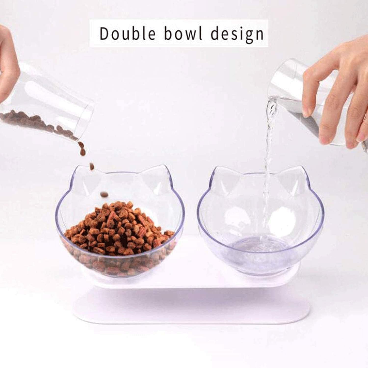 Double Cat Bowl with Raised Stand, Cat Bowl Pet Food Feeder,15° Tilted Anti-Slip Transparent Cat Food and Water Bowl, Protect Pets Cervical Vertebra, Detachable Pet Bowl for Cats and Dogs 7 61fO+FNg91L. AC SL1500