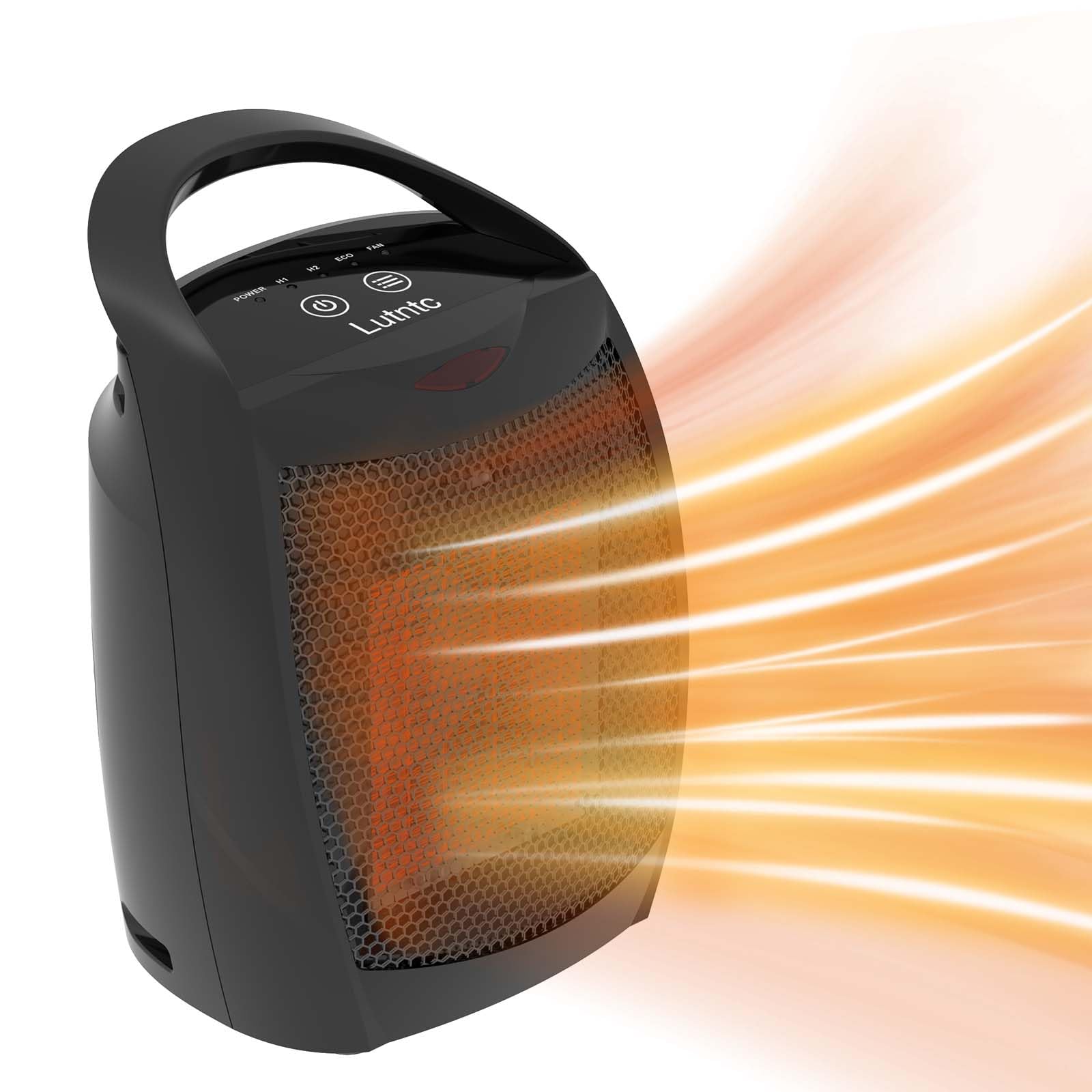 Small Portable Space Heater for Indoor Use - Lutntc 1500W/750W Safe and Quiet Ceramic electric Heater Fan with Thermostat, Heat Up 200 Square Feet for Room, Office, Desk,Touch Button Operation Mode