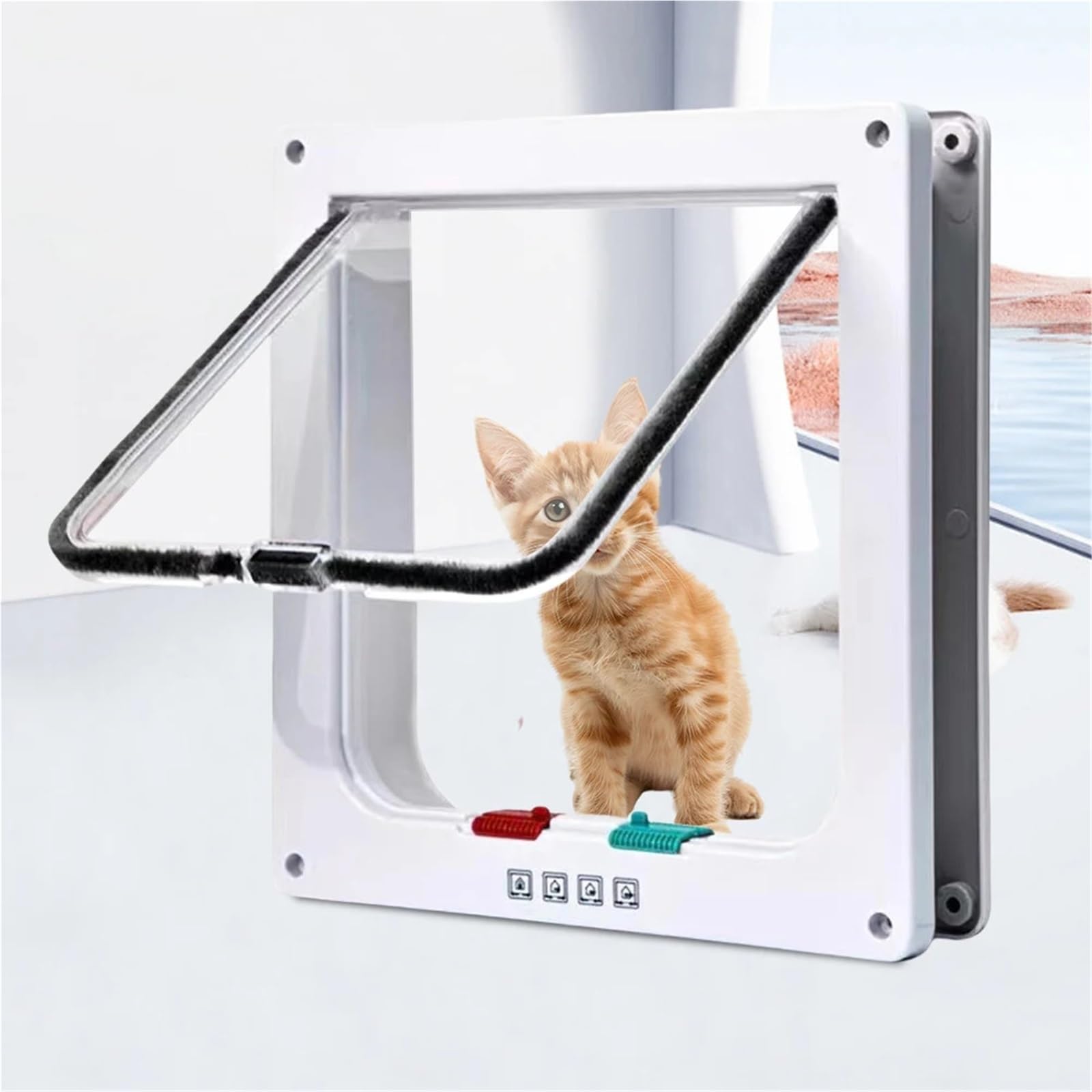 Gateras para Puertas Puerta con Cerradura de Seguridad 4 vías, for Cachorros y Gatitos, Puerta pequeña plástico ABS for Mascotas Perros(Black,L)