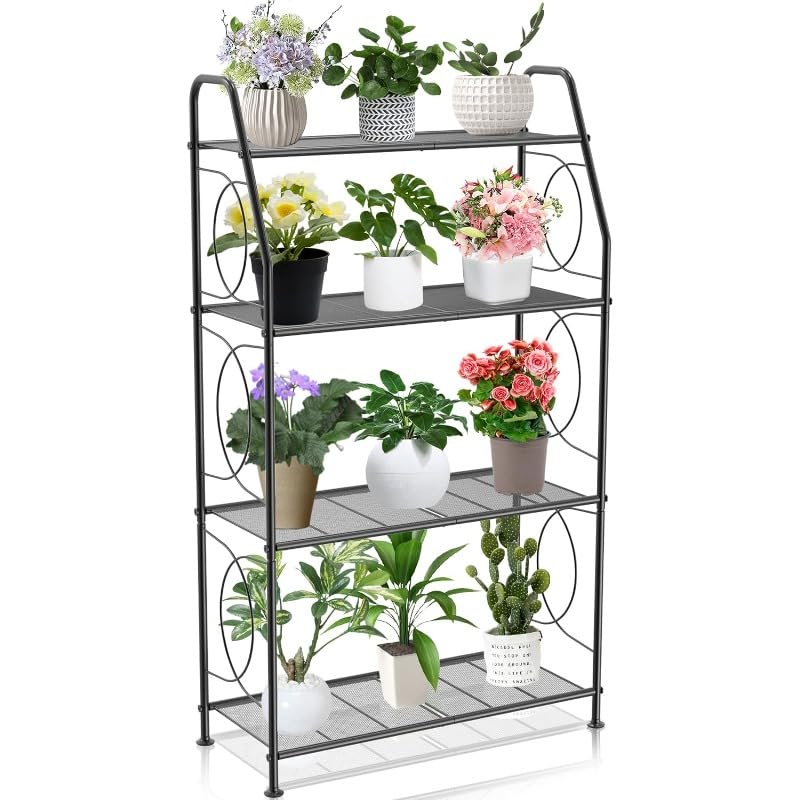 Support pour plantes hautes étagère métal robuste 4 niveaux intérieur extérieur salon