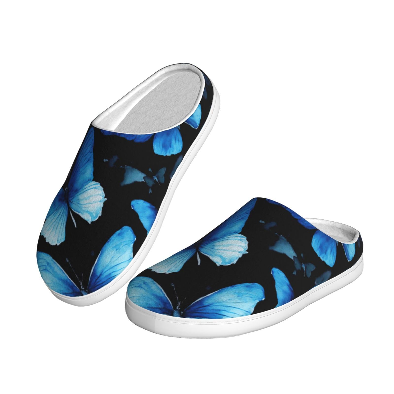Blu Farfalle Fiori Bianchi Stampa Adulto TPR Pantofole Lavabile per Uomo e Donna Traspirante e Accogliente Scarpe invernali