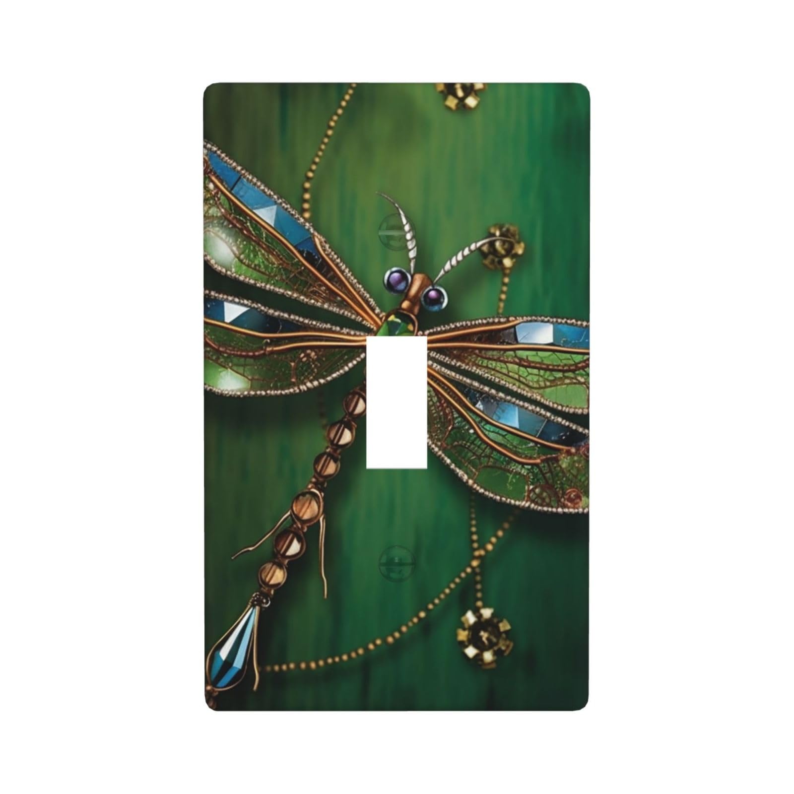 Jewel dragonfly Wall Plate, 1-Gang Decorative Light Switch Covers, Unbreakable Polycarbonate Faceplates Outlet Cover Electrical Receptacle Plug Covers Standard Size, Screws Included