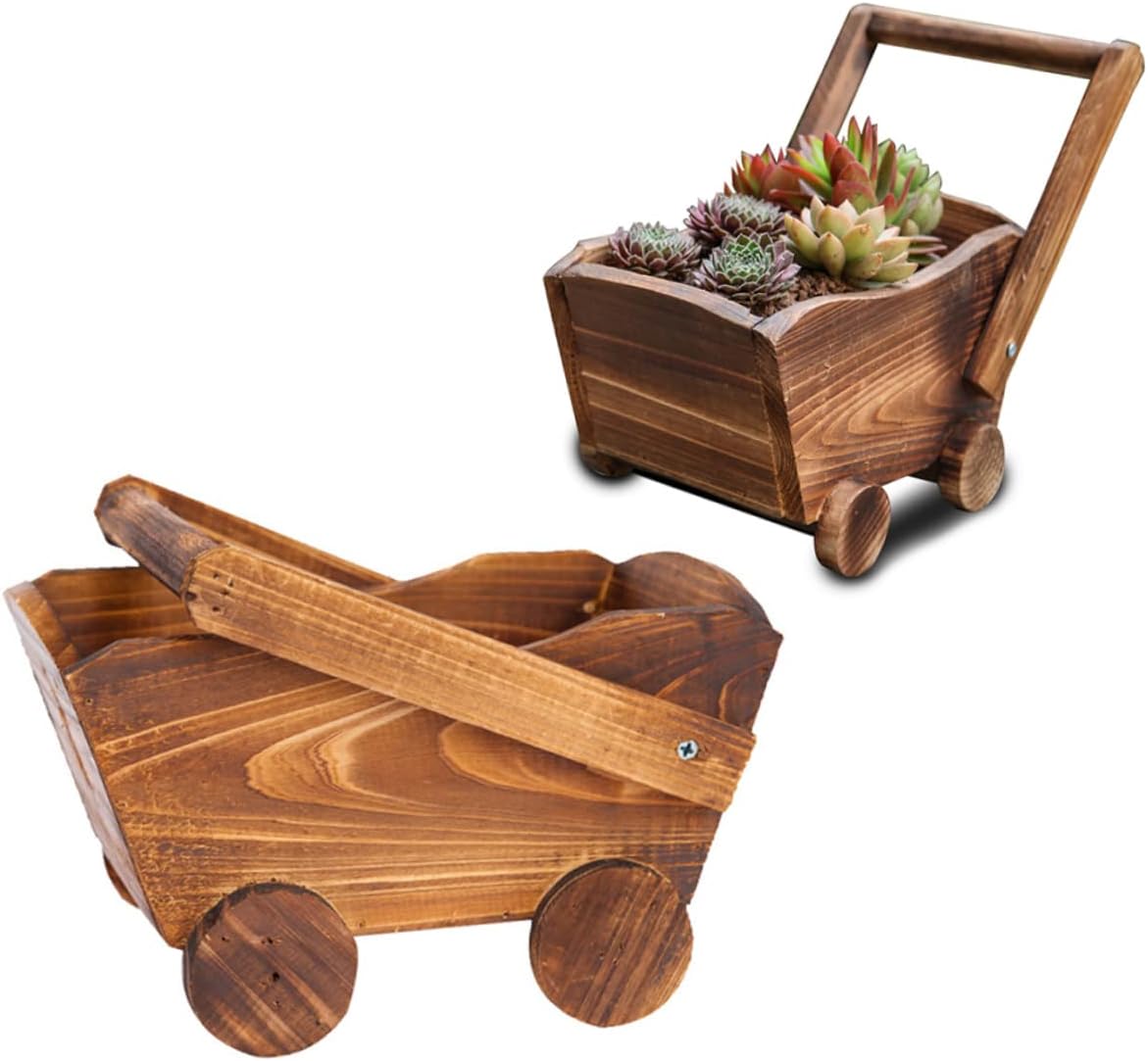 DECHOUS Cartoon Cart Flower Pot Carbonized Imitation Wood Succulent Planter for Home Decoration for and Nursery