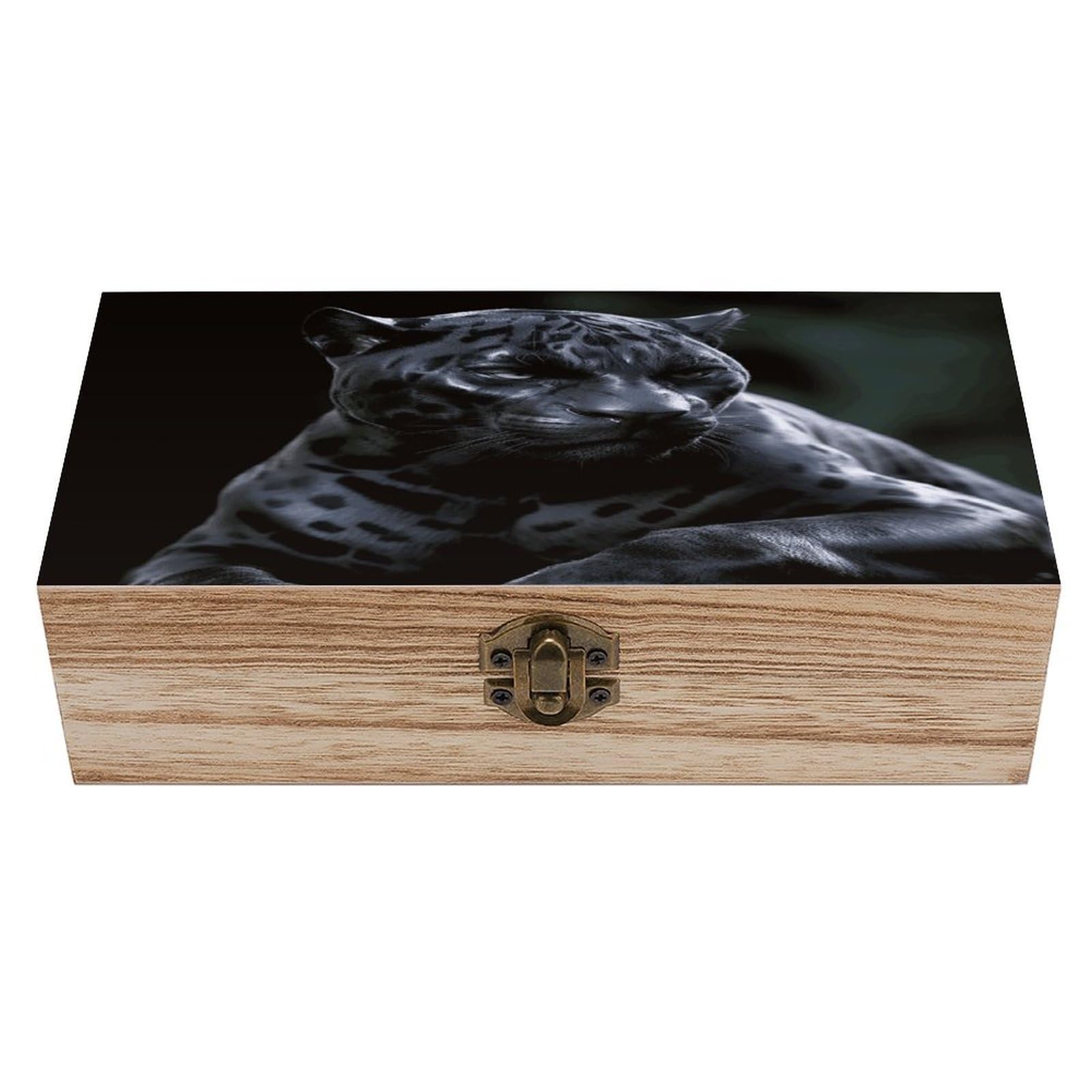 VstaDank Black Panther Wooden Storage Box Decorative Jewelry Case with Lids Exquisite Wood Box Letters Gifts Acacia Wood Boxes Fashion Wooden Keepsake Boxes for Men Women