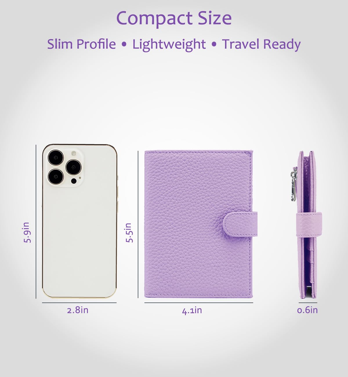 Porta passaporto in pelle da viaggio da donna, con blocco RFID, con slot per schede, portamonete e slot per SIM, organizer da viaggio sottile in vera pelle, elegante grigio, Lavanda, Sottile
