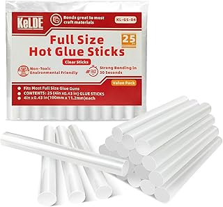 KeLDE 25-Pack Hot Glue Sticks - Full Size 4" x 0.43" (11.2mm x 100mm)，Clean Hot Melting Silicone - All-Purpose for DIY Craft, Woodworking, Flower Arranging - Compatible with Standard Hot Glue Guns