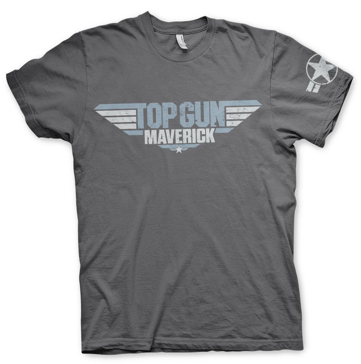 Top Gun: Maverick Men's Dark Grey Officially Licensed Distressed Logo T-Shirt (Dark Grey), Medium