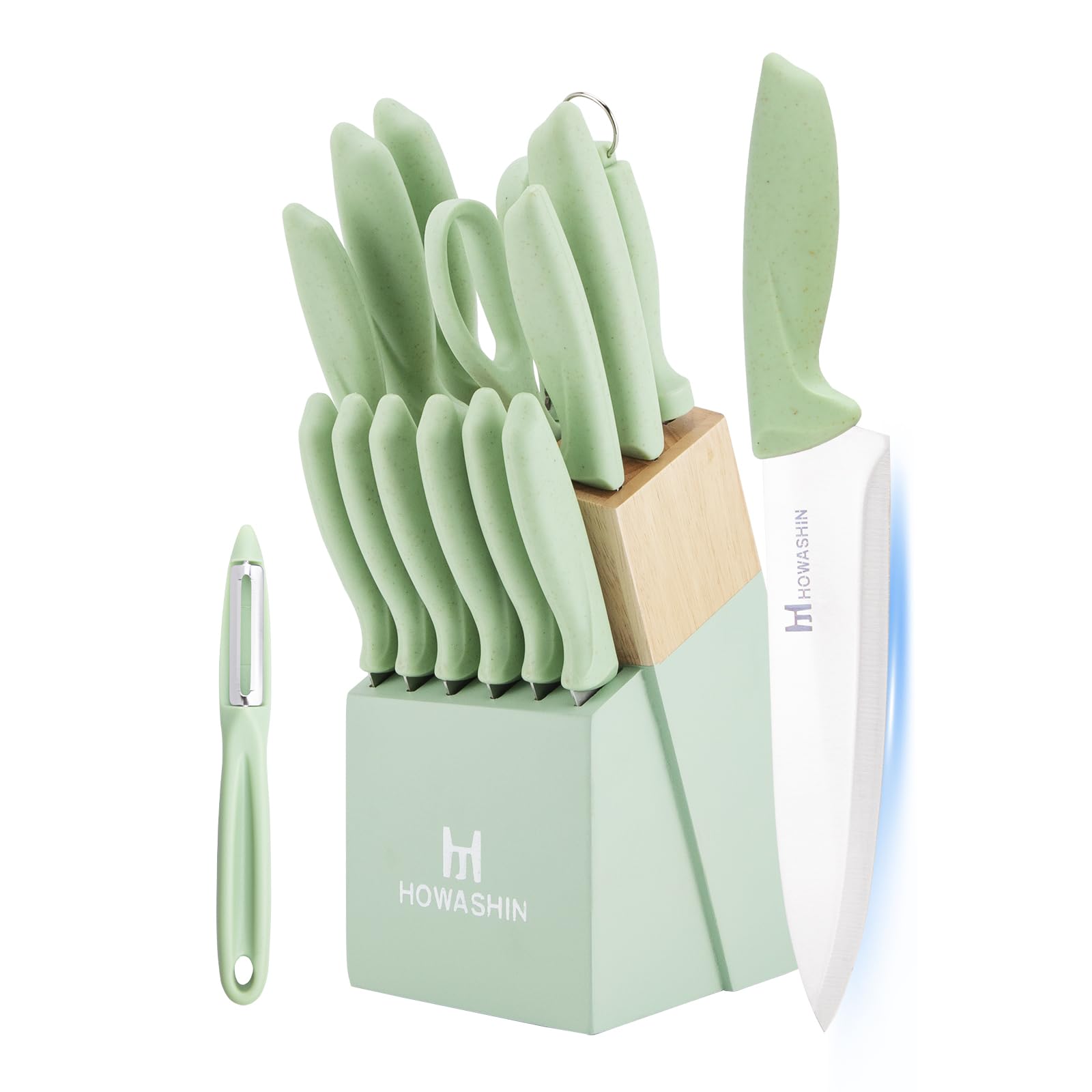Knife Set Howashin 15 Pieces Kitchen Knife Set with Built in Knife Sharpener High Carbon German Stainless Steel