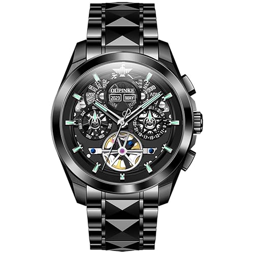 OUPINKE Men Watch Automatic 5 Hands Multi Calendar Year/Month/Week/Date Mechanical