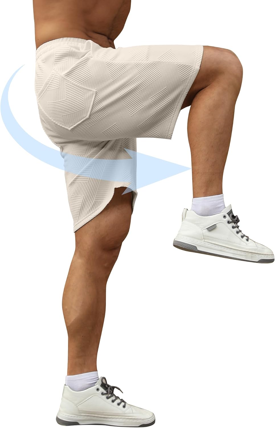 UOUA Men's Casual 7" Shorts Drawstring Elastic Waist Texture Summer Beach Sweat Shorts with Pockets