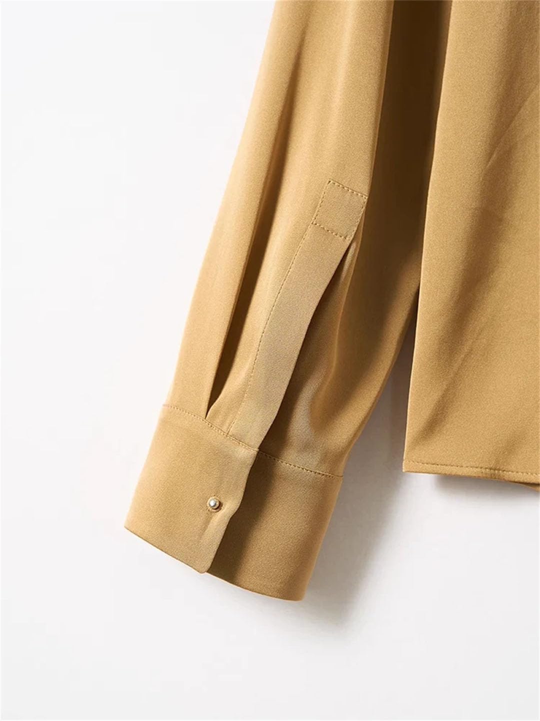 Camisas lisas para mujer, plisadas, cuello redondo, manga larga, camisa de gasa para oficina y trabajo
