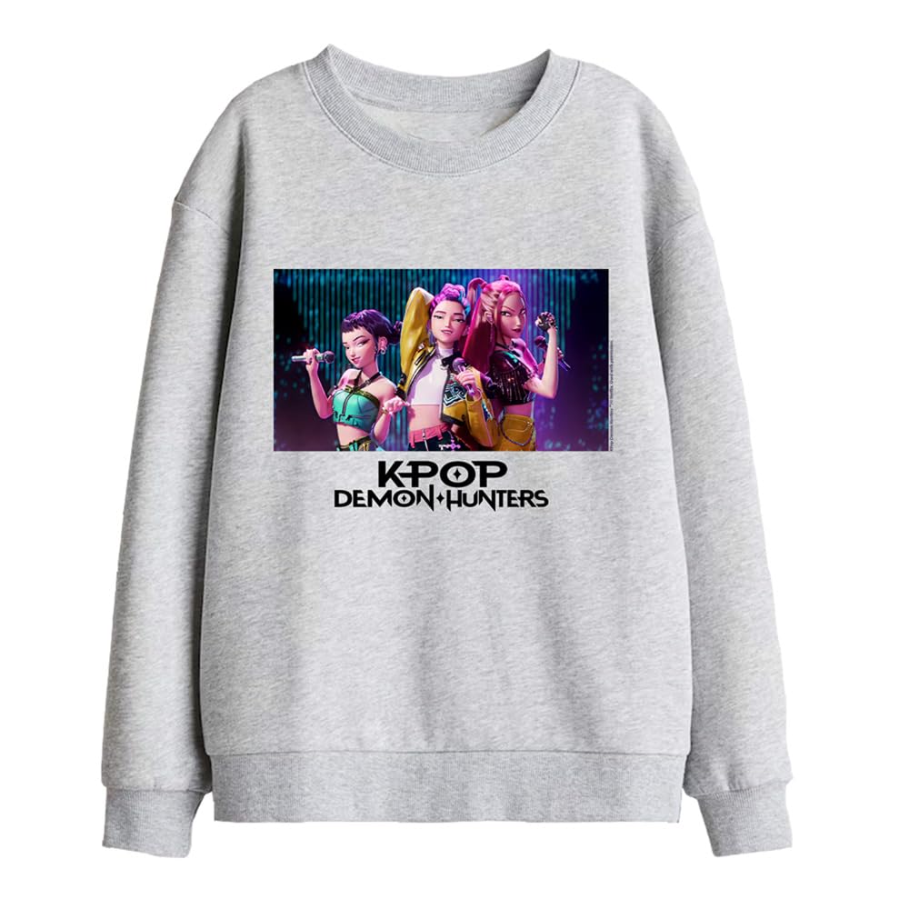 Kpop Demon Hunters Huntrix Group Singing Kids Sweatshirt, Athletic Heather, 9-11