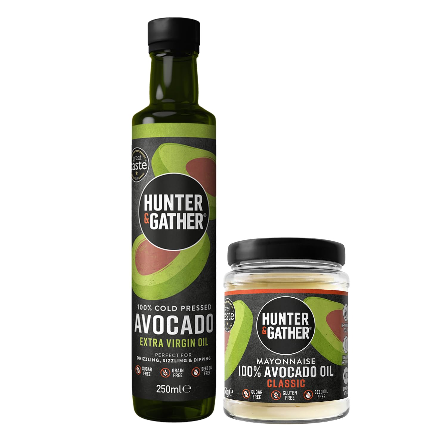 Hunter & Gather Extra Virgin Avocado Oil 250ml & Avocado Mayonnaise 250g | Cold Pressed, Unrefined, Bottled in UK | Made with British Free Range Egg Yolk | Paleo, Keto, Sugar, Seed-Oil & Gluten Free