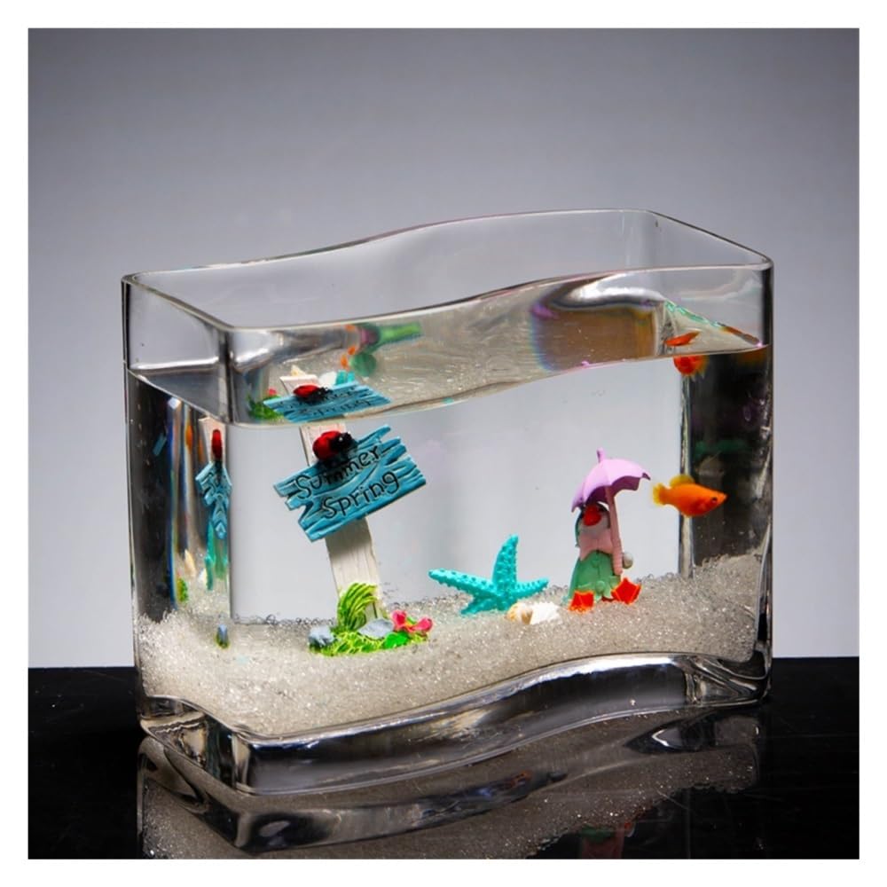 Aquarium S-förmiges, transparentes Glas-Goldfisch-Aquarium, tropisches Fisch-Mini-Aquarium for den Schreibtisch, Wohnzimmer-Aquarium